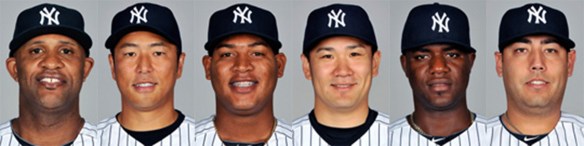 Yankees starting pitchers (L to R): Sabathia, Kuroda, Nova, Tanaka, Pineda, Nuno.