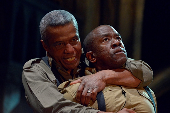 Lucian Msamati as a black Iago with his hated rival the Moor